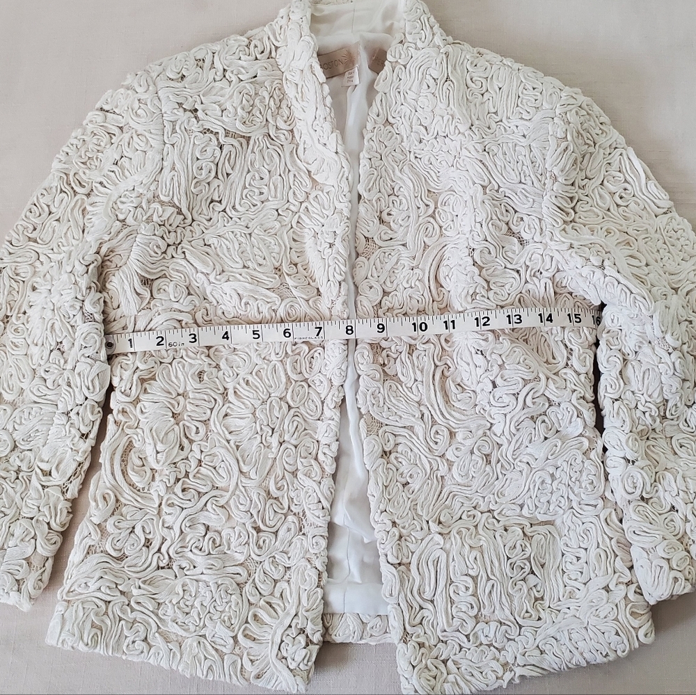 Boston Proper Cream Textured Floral Ribbon Blazer Jacket Womens 4 Small Neutral - Picture 5 of 8